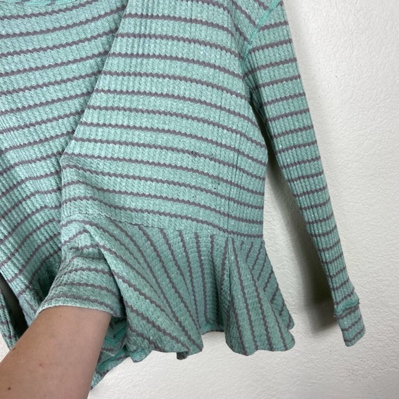 Free People Seaform Striped Knit Sweater Top Aquamarine Peplum Ruffle Hem Medium - Picture 12 of 12